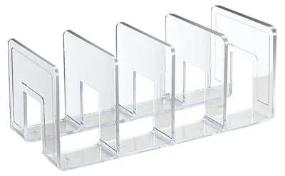 Produktbild von Buchstützen, transparent, schlichtes Design, 4 Fächer, Acrylmaterial, Bücherregalhalter für Büro, Klassenzimmer