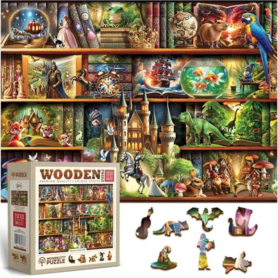 Produktbild von Holzpuzzle Puzzle Erwachsene - 1000 Teile - 54 x 39,5 cm - Bücherregal - Fantasie Motiv
