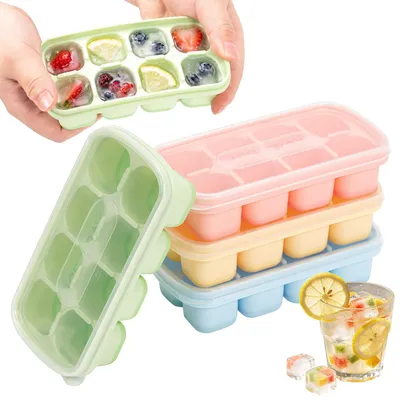 Silikon-Eiswürfelformen 4er-Set mit Deckel, BPA-frei, stapelbar