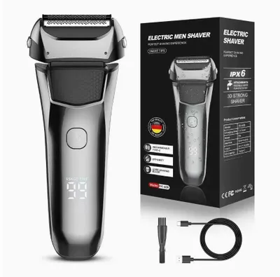 Produktbild von IPX6 wasserdichter Rasierer mit drei Klingen, abnehmbar, wiederaufladbar, USB-Anschluss, Multifunktions LCD-Display