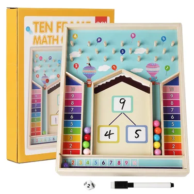 Productafbeelding van Wiskunde speelgoed, houten Montessori materiaal, geschikt voor kinderen van 3-6 jaar. Leerbord voor optellen en splitsen tot 10. Ideaal voor kinderen die wiskunde willen leren