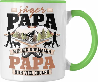 Produktbild von Trendation - Papa und Jäger Tasse Geschenk Spruch für Jäger Vatertag Lustige Geschenkidee Spruch (Grün)