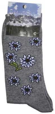 Produktbild von Uni Trachtensocken Edelweiß-Socken Blütenmuster Kurze socken, Größe:39-42, Farbe:Grau
