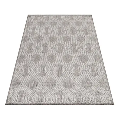 Produktbild von In & Outdoor Teppich Geometrisch Design Wetterfest für Terrasse Balkon Küche, Farbe:Grau, Grösse:60x100 cm