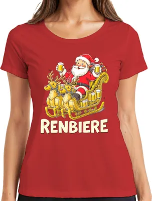 Produktbild von RENBIERE Lustiges Weihnachten Bier Rentier Santa Geschenk Party Damen T-Shirt, Rot, XXL