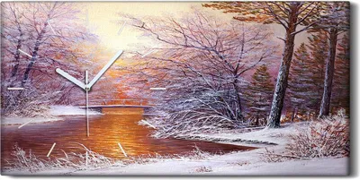 Produktbild von Wanduhr Uhr Wandbild Leinwand Geräuschlos 60x30 Ölgemälde Winter Bäume - weiße Hände