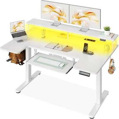 Imagen del producto de Escritorio eléctrico con soporte para monitor, 140 x 74 cm, color blanco
