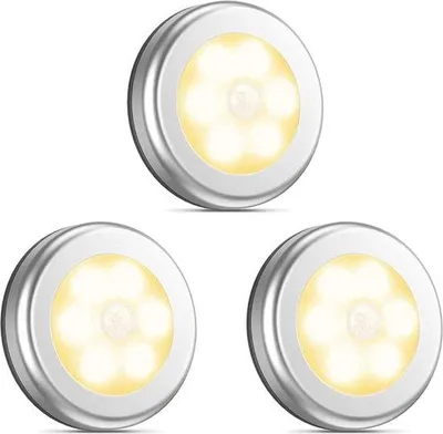 Obrázek produktu pro Bezdrátová noční lampička s pohybovým senzorem do dětského pokoje – stříbrná – bílé světlo – balení 3 kusů – napájení bateriemi