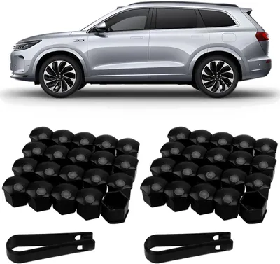 Productafbeelding van Universele set van 20 kunststof wielmoerkapjes van 21 mm voor autowielmoeren, met schroefafdekkingen, tandwielmoeren, diefstalbeveiligde schroefkappen en afstandsgereedschapset voor auto's