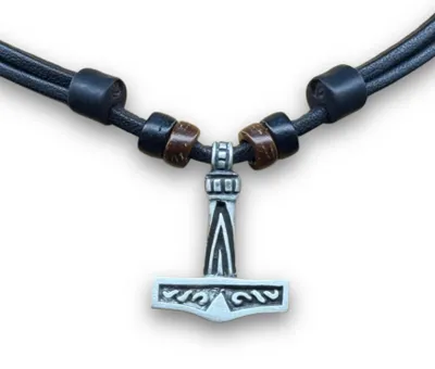 Produktbild von HANA LIMA | Halskette Thorshammer Mjölnir Leder Wikinger Kelten Herren Damen Kette
