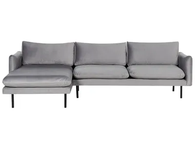 Produktbild von BELIANI 4-Sitzer Ecksofa Grau Samt L-Förmig mit Chaiselongue Hohe Schwarze Metallfüße Dicke Sitzkissen Schmale Armlehnen Lose Rücken- & Sitzkissen