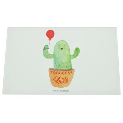 Produktbild von Mr. & Mrs. Panda Küchenbrett Glas Kaktus Luftballon - Weiß - Geschenk, schneidunterlage, Schneidplatte, Schneidbrett, Ausbildung, Schneidebrett, Kakteen, Schneideplatte