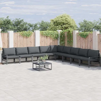 Immagine prodotto di vidaXL Set di divani da giardino con cuscini 9 pezzi in acciaio nero