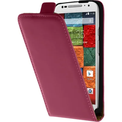 Produktbild von PhoneNatic Kunst-Lederhülle kompatibel mit Motorola Moto X 2014 2. Gen. - Flip-Case pink + 2 Schutzfolien