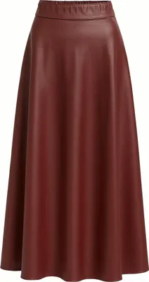 Produktbild von 404_Mississhop Damen A-Linien langer Rock mit Gürtel – Kunstleder Braun