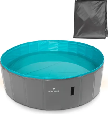 A foldable dog pool and a folded cover are shown against a white background.