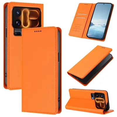 Produktbild von Handyhülle für Xiaomi 18 Pro, Kunstleder Klapphülle Stoßfeste Magnetische Hülle mit Ständer Orange