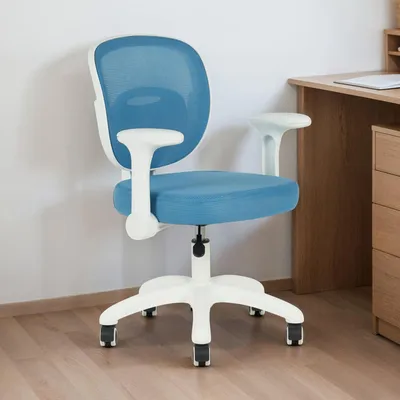 Produktbild von Schreibtischstuhl für Kinder AMELIA höhenverstellbar, Blau – ergonomischer Bürostuhl für Kinderzimmer, atmungsaktive Mesh Rückenlehne & weißes Fußkreuz mit 5 Rollen