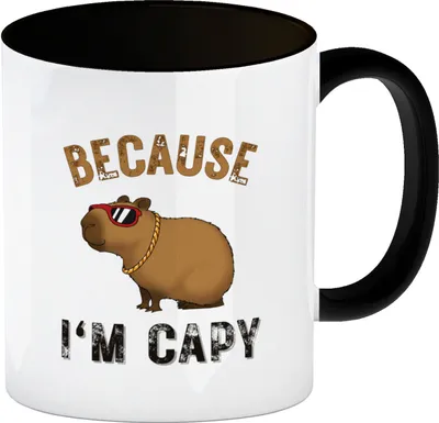 Produktbild von Because I´m capy Kaffeebecher in schwarz mit coolem Capybara Motiv
