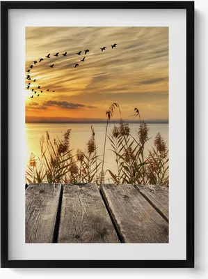 Produktbild von Pier bei Sonnenuntergang– Wandbild mit Rahmen – Gerahmtes Bild  – Wanddekoration – 50x70 cm –  Schwarz Rahmen