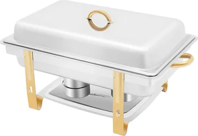 Immagine prodotto di Scaldavivande - Chafing dish - Capacità 9 l - Acciaio inossidabile - Con supporti per bruciatori - Per feste, matrimoni e banchetti - Argento