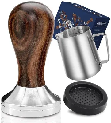 Immagine prodotto di Set da caffè in acciaio inossidabile - 51 mm - con lattiera e tappetino per pressino - pressino incluso