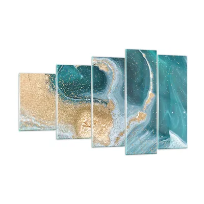 Produktbild von Bilder auf glas - 5 Teile - Golden Türkis Hintergrund - 100x60cm - Glasbilder - Wandbilder - Bilder - zum Aufhängen bereit - Wanddekoration aus Glas - Glas Bilder - Wandbild auf Glas - GEG100x60-4969