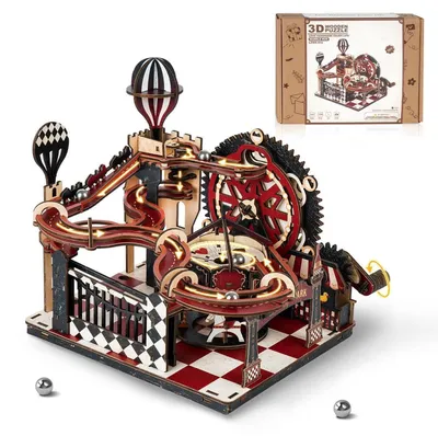 Immagine prodotto di Puzzle in legno 3D, percorso a biglie meccanico, set creativo "parco dei divertimenti" fai-da-te per adulti