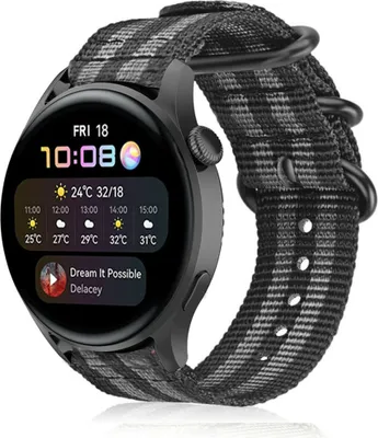 Produktbild von Strap-it Huawei Watch 3 (Pro) Nylon-Schnallenarmband (Schwarz/Grau)