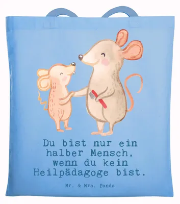 Produktbild von Mr. & Mrs. Panda Shopping Tasche Heilpädagoge Herz - Sky Blue - Geschenk, Schultasche, Jutebeutel, Witzig, Ausbildung, Uni, Einkaufstasche, Jutetasche, Spruch, Lustig