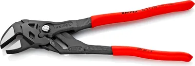 A pair of black and red pliers with a white background.