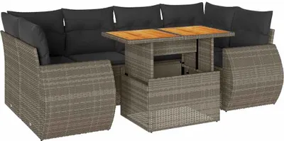 Immagine prodotto di vidaXL Set di divani da giardino 7 pezzi con cuscini in polirattan grigio
