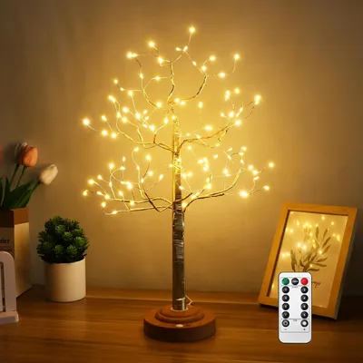 Obrázek produktu pro LED vánoční osvětlení – světelný řetěz – stromek – 108 LED diod – světelný stromek – pro vnitřní použití – 8 režimů – teplá bílá barva – dálkové ovládání