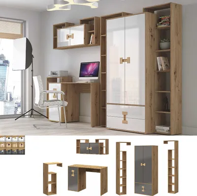 Produktbild von Jugendzimmer Kinderzimmer komplett DENIS Set A 6-tlg Schrank Schreibtisch Regal hochglanz Farbauswahl