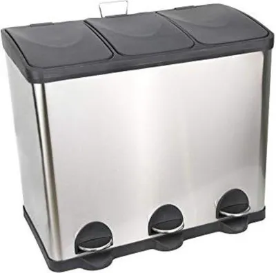 Image de Poubelle de 60 litres avec pédale, 3 x 20 litres, gris