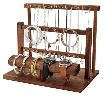 Immagine prodotto di Organizzatore per gioielli a 3 livelli - Porta orecchini - Espositore per gioielli - Organizzatore per orologi - Supporto espositivo - Dimensioni: 30 x 21,2 x 26 cm - Espositore per gioielli