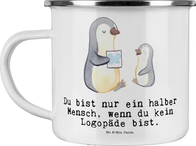 Produktbild von Mr. & Mrs. Panda Teetasse Logopäde Herz - Weiß - Geschenk, Studium, Emaille Tasse, Lustig, Pott, Blechtasse, Ausbildung, becher, Teebecher, Spruch