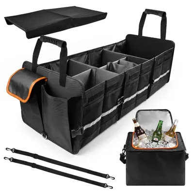 Immagine prodotto di Organizzatore per il bagagliaio dell'auto, capacità 85 litri, con borsa termica da 25 litri, pieghevole, realizzato in tessuto Oxford 600D