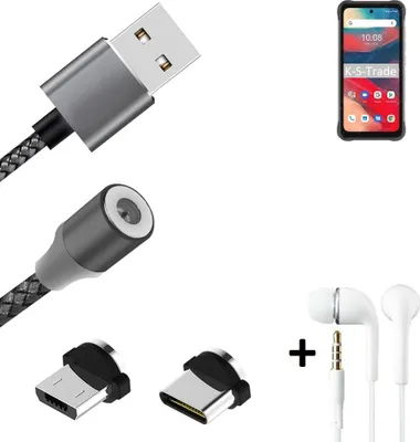 Produktbild von K-S-Trade® Hochwertiges Magnet-Lade-kabel Sync-Kabel Daten-Kabel + Kopfhörer kompatibel mit UMIDIGI Bison GT2 mit USB-Typ-C-Anschluss und