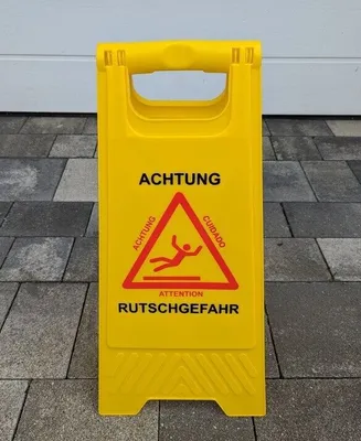 Produktbild von 2 Stück Warnschild ACHTUNG RUTSCHGEFAHR klappbar Schild Aufsteller Gelb Warnaufsteller