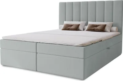 Produktbild von Boxspringbett Nero mit 2 Bettkästen, 200x200, Farbe: Hellgrau, Velourstoff, Doppelbett mit Bonell-Matratze inkl. Topper