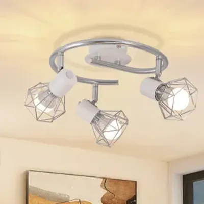 Immagine prodotto di ZMH Faretto da soffitto Bianco 3 fiamme Faretto da parete Faretto da parete E14 Vintage Regolabile 350° Paralume in metallo Rotondo per Soggiorno Corridoio Camera da letto