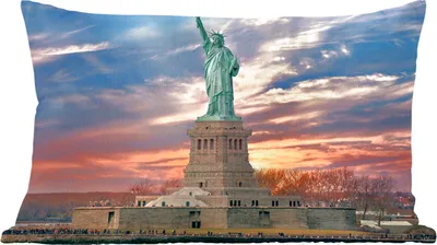 Produktbild von MuchoWow® Zierkissen Sofakissen Wohnzimmer Dekokissen 50x30 cm Freiheitsstatue in New York bei Sonnenuntergang - Wohnzimmerdekoration - Polster mit Photo