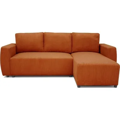 Image de PHARELL Canapé d'angle convertible 3 à 4 places - tissu velours côtelé terracota - réversible - L 224 x P 155 x H 85 cm
