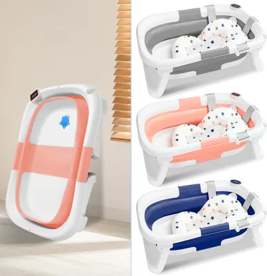 Produktbild von Yakimz Babybadewanne 60,5x43x20,5cmFaltbar Baby Bath Wanne Rosa PP+PTE Babywanne mit Rutschfeste Fußpolster Badewanne Für Babys Kinder (mit Sitzkissen)