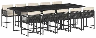 Produktbild von vidaXL 11-tlg. Garten-Essgruppe mit Kissen Schwarz Poly Rattan