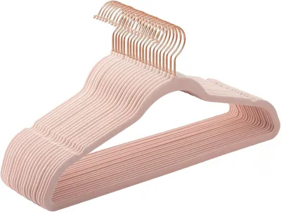 Obrázek produktu pro Sametové ramínka – sada 20 kusů – protiskluzová – extra tenká, 0,5 cm – otočný hák v růžové zlaté barvě