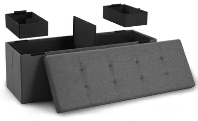 Zdjęcie produktu dla Ławka skrzynia do przechowywania - Do wnętrz i sypialni - 110 x 38 x 38 cm - Z 2 dodatkowymi pudełkami - Antracytowa