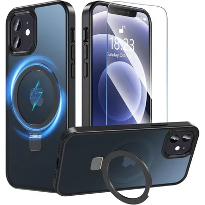 Obrázok produktu pre Ochranné puzdro so stojanom pre iPhone 12/12 Pro, kompatibilné s MagSafe, matné, transparentné, čierne