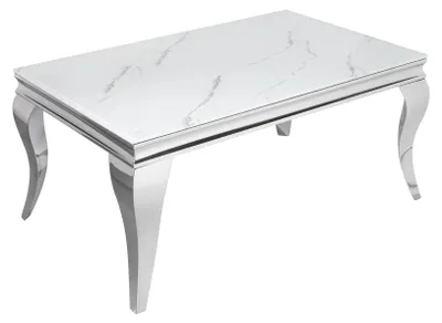 Produktbild von riess-ambiente Couchtisch MODERN BAROCK 100cm grau weiß silber Glasplatte in marmoriert Edelstahlbeine